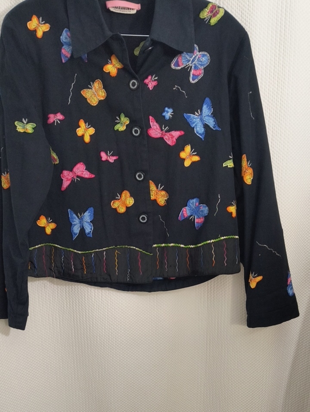 Vintage Ultimate Philadelphia Pa Black Embroidered Butterfly Jacket - Women's
